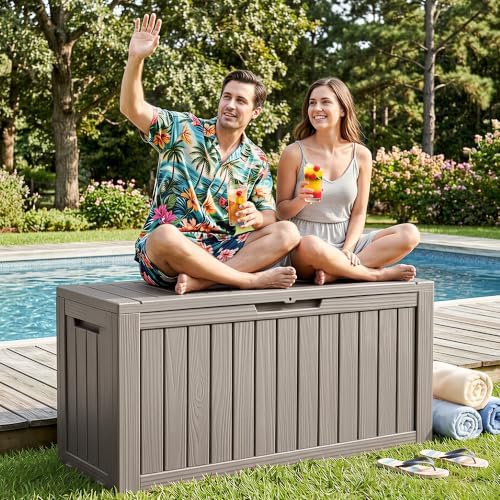 145 gallon outdoor storage box waterproof deck box showing dimensions