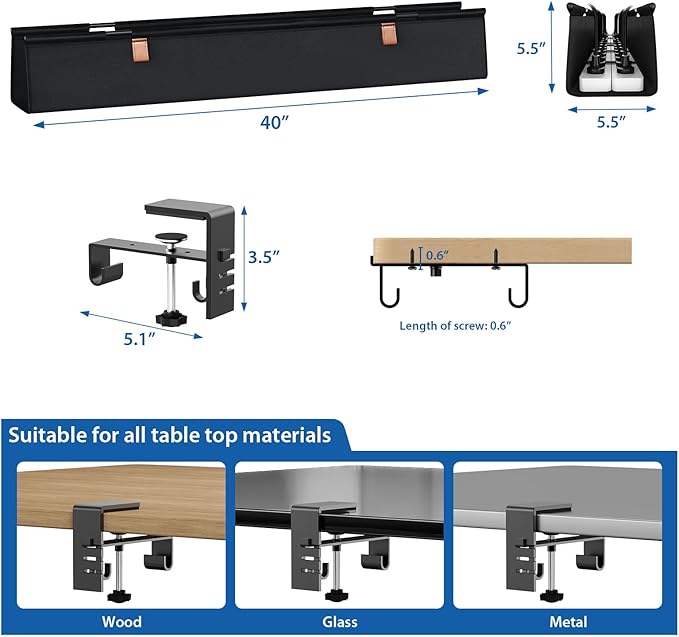 Zilink No Drill Under Desk Cable Management Tray 40" Cord Organizer - Image 4