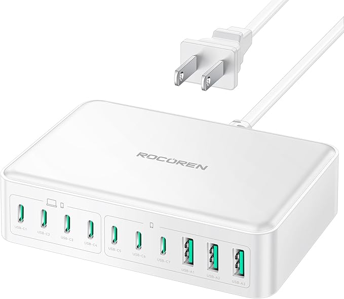 480W USB C Charger Block, Rocoren 10-Ports USB C Charging Station by Rocoren