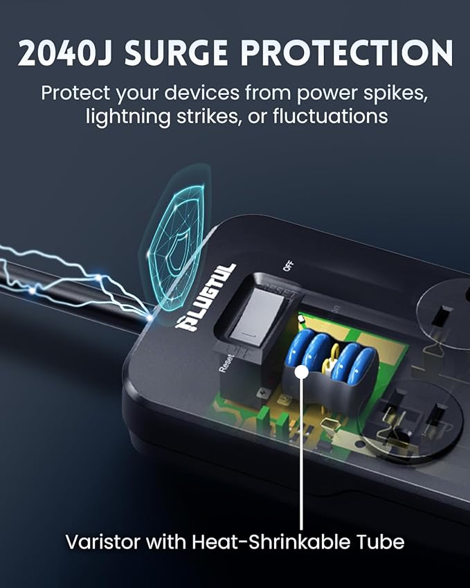 Surge Protector Power Strip 10FT, PLUGTUL Surge Protector - Image 3