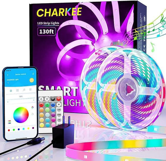CHARKEE 130ft LED Strips Lights Full Color Sync Music, Dimmable and Color by CHARKEE