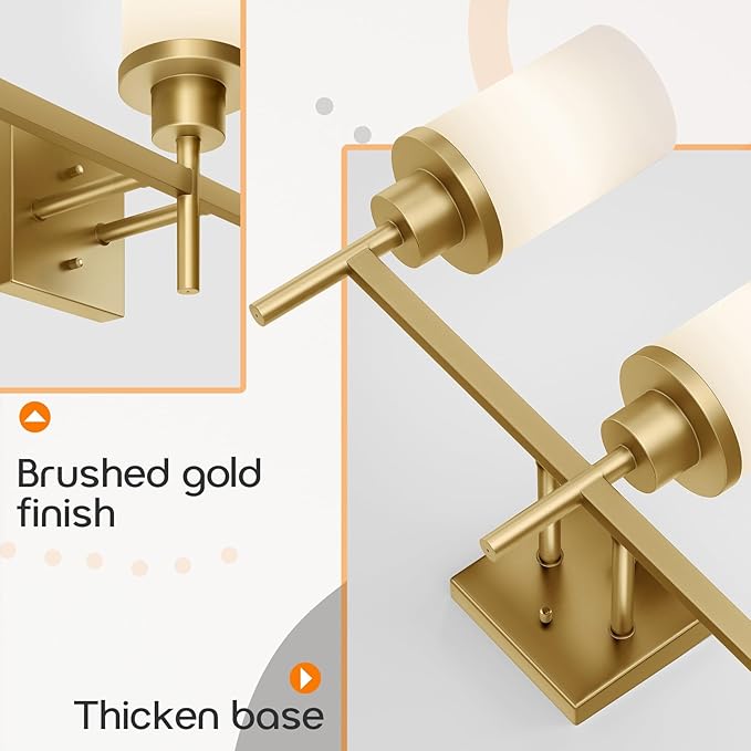 AONEON Bathrom Light Fixtures Modern Gold 3 Vanity Lights Over Mirror, Wall - Image 7