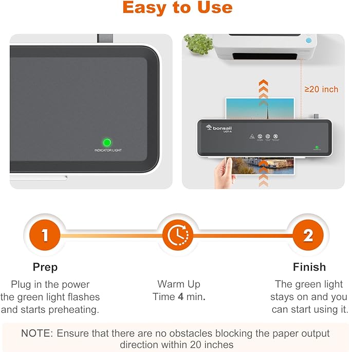 Bonsaii Laminator Machine with 5 Laminating Sheets, 9 Inch Thermal Laminating - Image 5