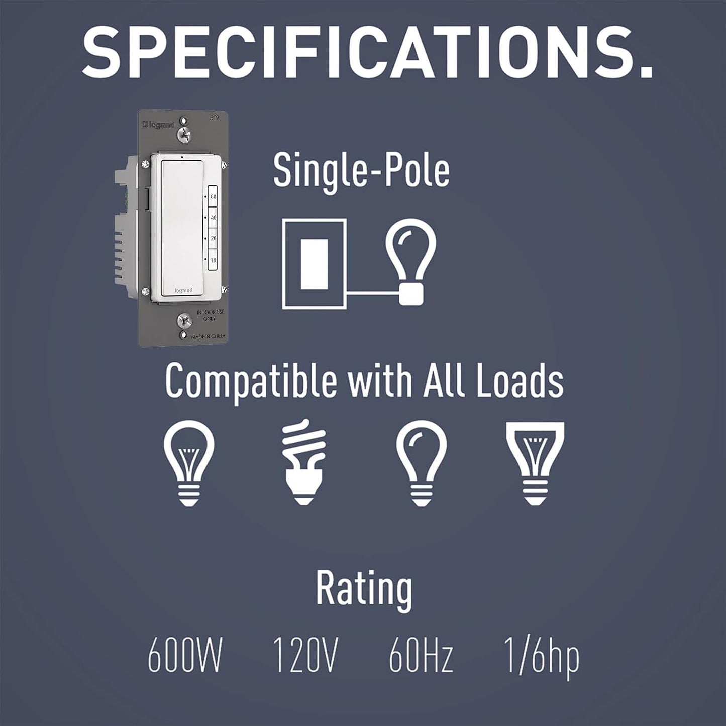 Legrand Radiant Ultimate Bathroom Bundle - Dimmer+Paddle Switch for Lights (150W), 4 Button Options Timer for Exhaust Fan, Matching 2 Gang Screwless Wall Plate, White
