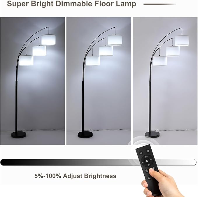 Fansdrick Floor lamp with Remote, 3 Light Arc Floor Lamps - Image 6