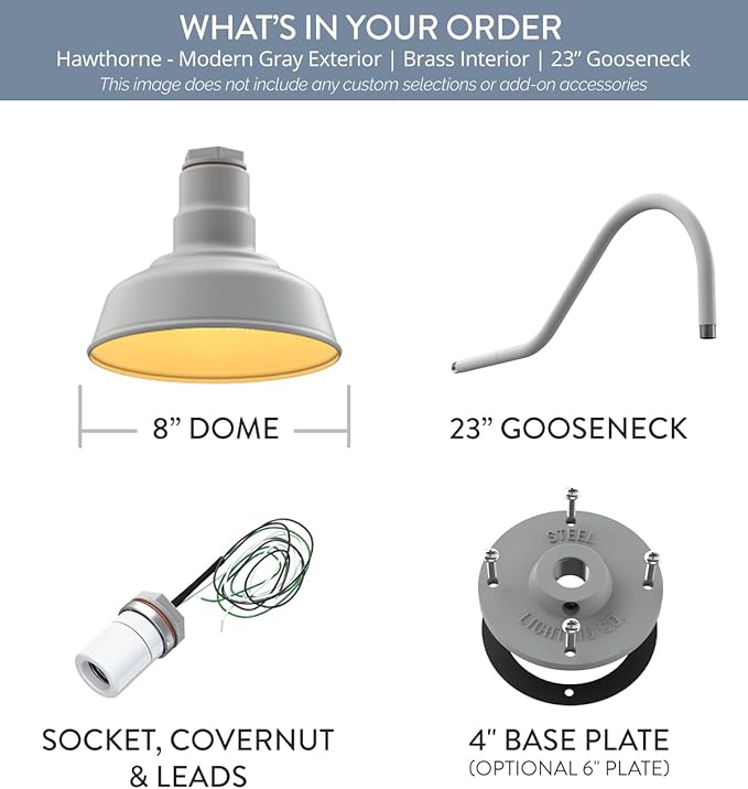 Steel Lighting Co. Hawthorne Barn Light | Outdoor Wall Mounted | 8 inch Dome | - Image 6