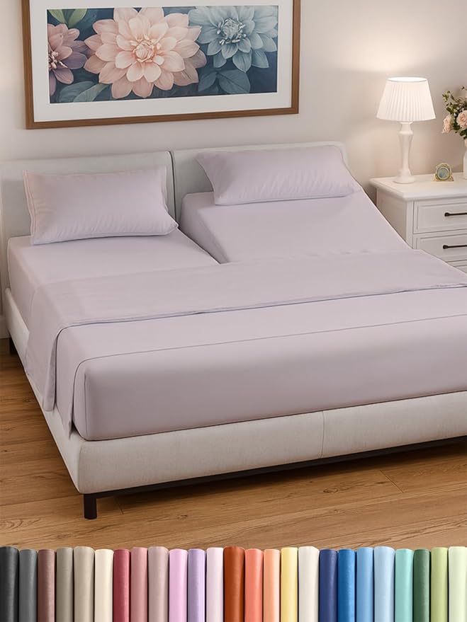 Split Head King Sheet Set – 4 Piece Flex Split Top King Sheets by CGKUnlimited