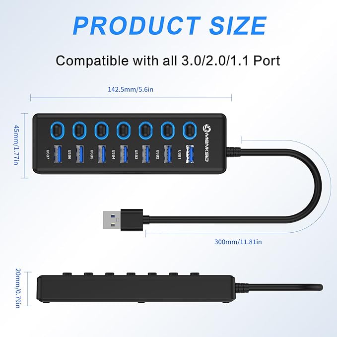 7-Port USB 3.0 Hub, Data USB Hub Splitter - Image 7