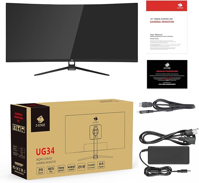Z-Edge 34" Curved Gaming Monitor, WQHD 1440P 165Hz 144Hz PC Monitor, MPRT 1ms - Image 7