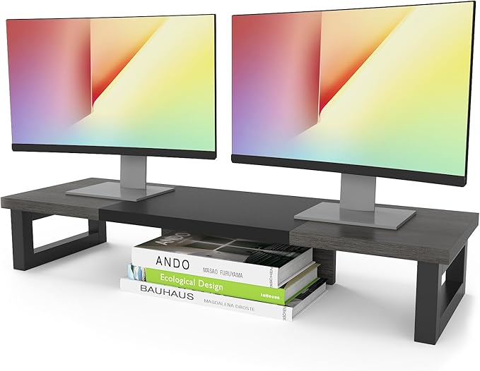 WESTREE Dual Monitor Stand Riser, Wood and Steel Monitor Stand Riser, Computer by WESTREE