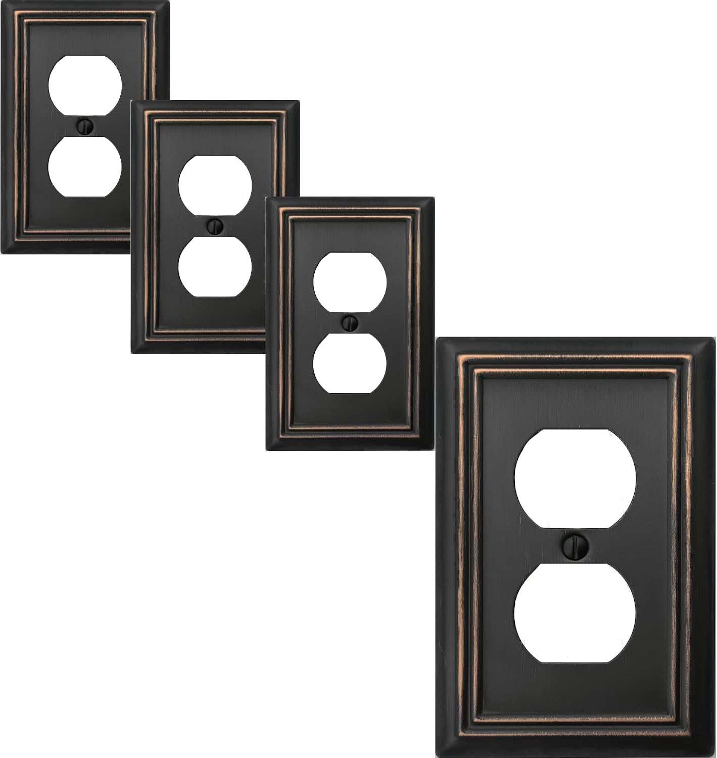 OKAWYC Single Duplex Outlet Light Switch Cover Adler Metal Wall Plate, 4-Pack Aged Bronze 1 Gang, for Receptacle Light Switch, Switch Cover Decorative Wallplate, Durable