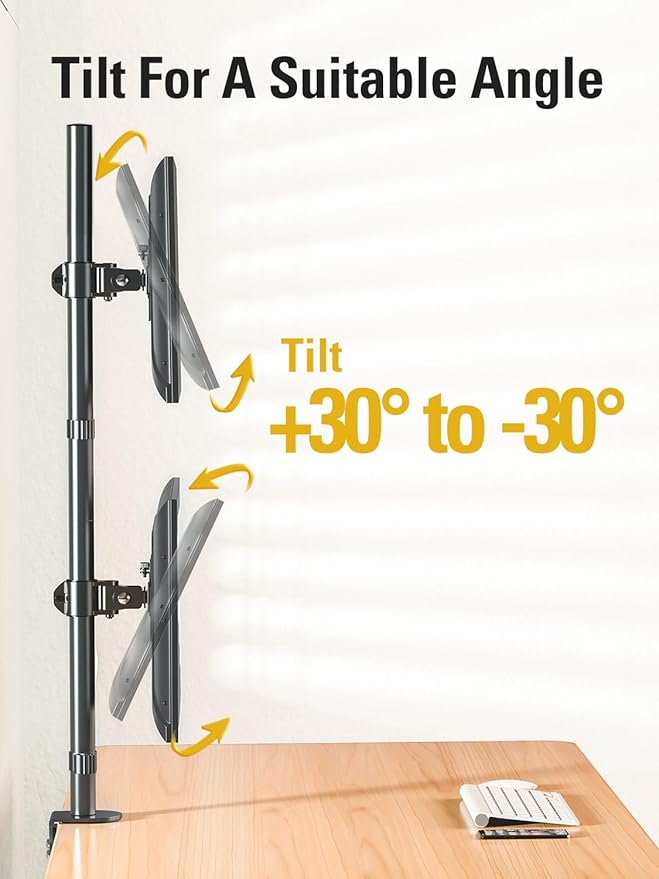 DreamAxis Stable Vertical Dual Monitor Stand, Stacked Monitor Mount - Image 6