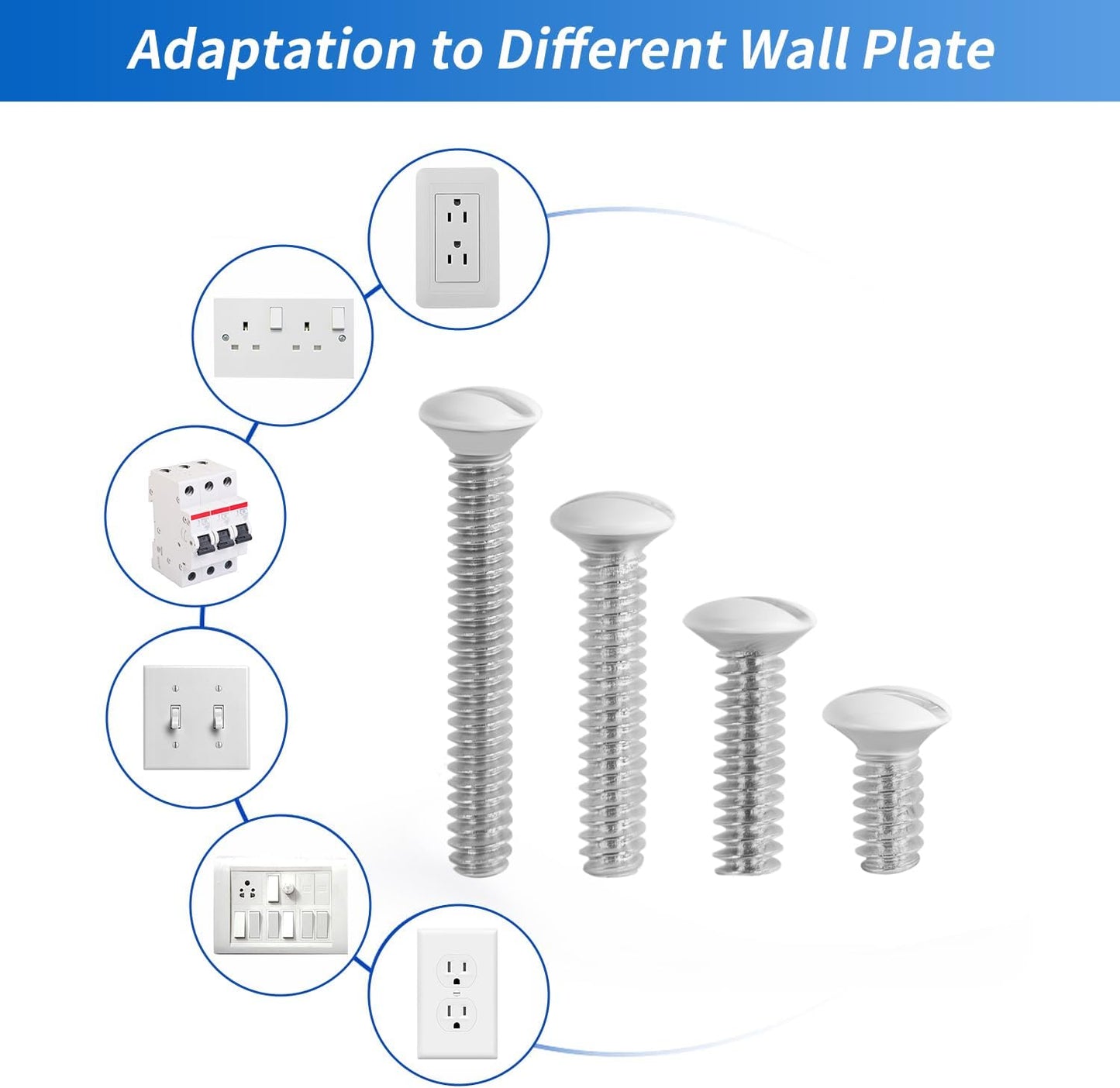 120PCS White Wall Plate Screws Kit - #6-32 Thread Outlet Cover & Switch Plate Fasteners with 4 Lengths (3/8" to 1") for Electrical Outlets, Light Switch Plates, and Faceplate Mounting