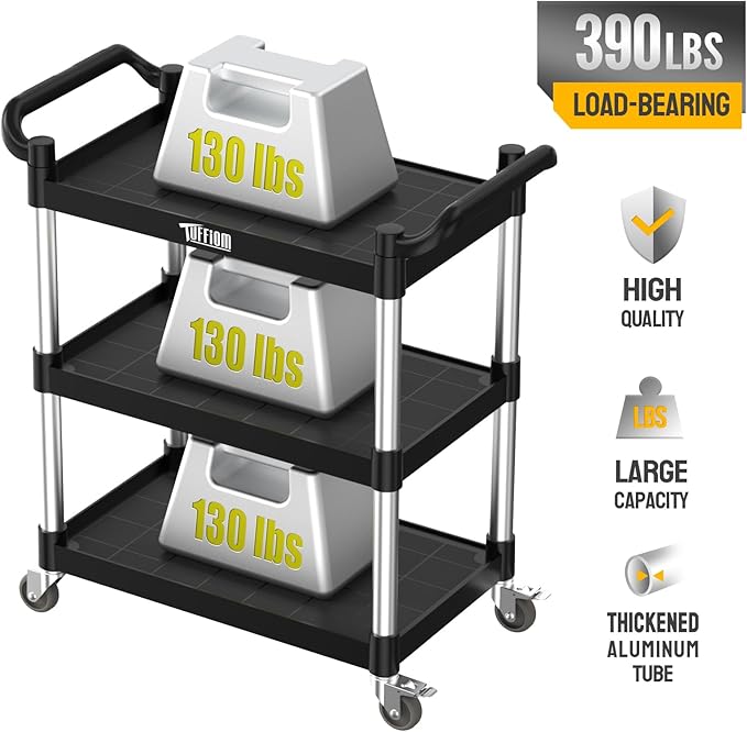 TUFFIOM 3-Tier Plastic Service Utility Cart - Image 6