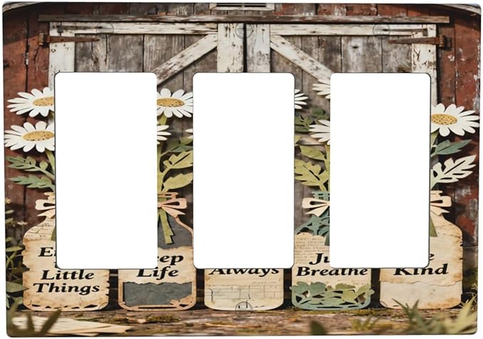 Bvtewkhz Rustic Daisy Barn Door Flowers 3 Gang Triple Rocker Decorative Light by Unknown