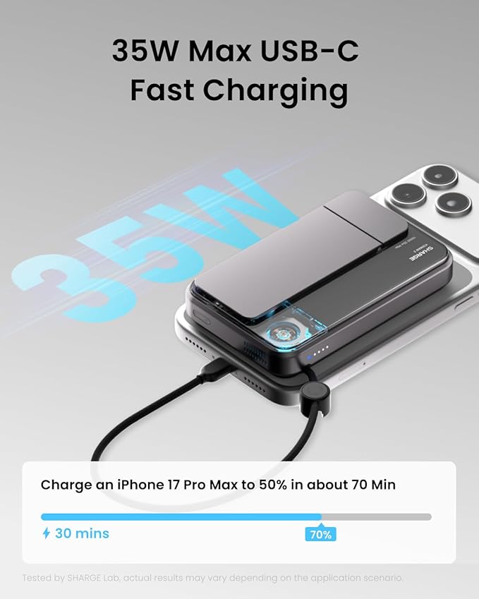sharge ICEMAG 3 MagSafe Portable Charger, Qi2 25W Magnetic Power Bank 10000mAh - Image 3