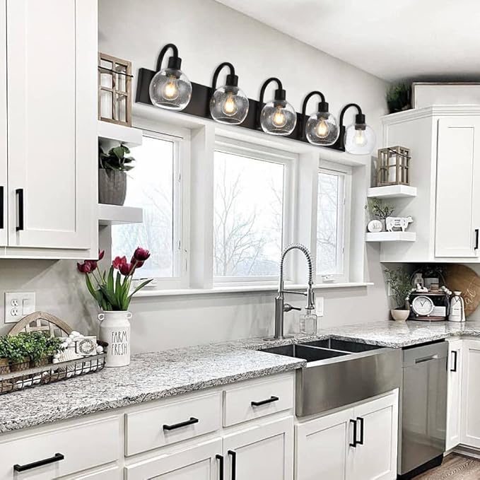 WINSHEN Bathroom Light Fixtures 5-Lights Matte Black Farmhouse Vanity Lighting - Image 3