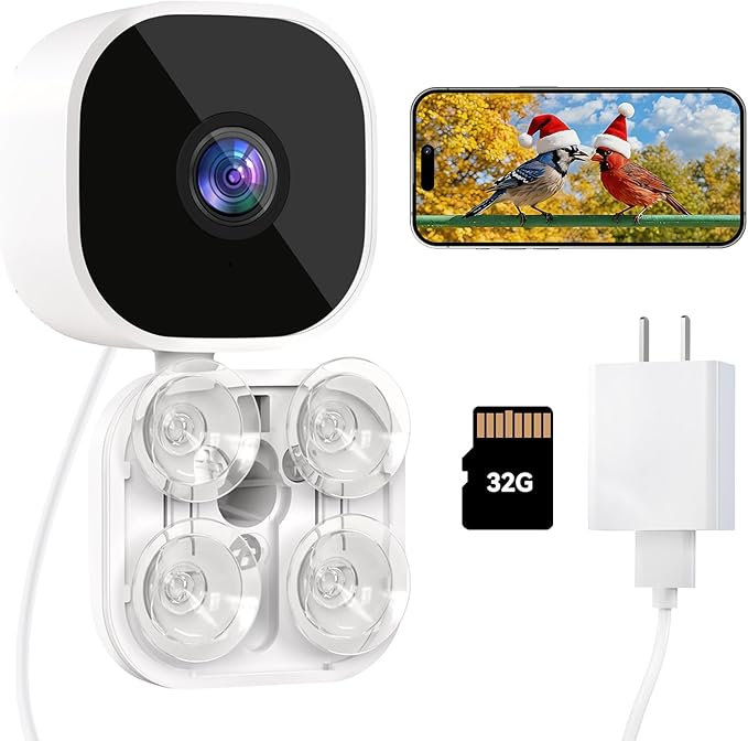 Dzees Window Bird Camera with Strong Suction Cups, 2K HD WiFi Bird Feeder by Dzees