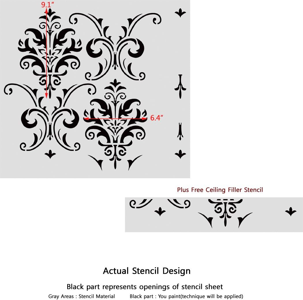 Wall Stencil - Reusable Template for DIY Decor Walls Rooms and Furniture, Wallpaper Look (Damask Allover Reusable Carol)