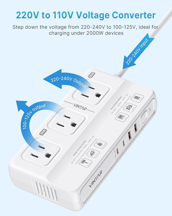 220V to 110V Voltage Converter, VINTAR 2000W Universal Travel Adapter Voltage - Image 7