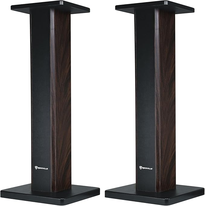 Rockville Pair RHT28D 28" Bookshelf Speaker Stands, Dark Wood Grain, 60 lbs by Rockville