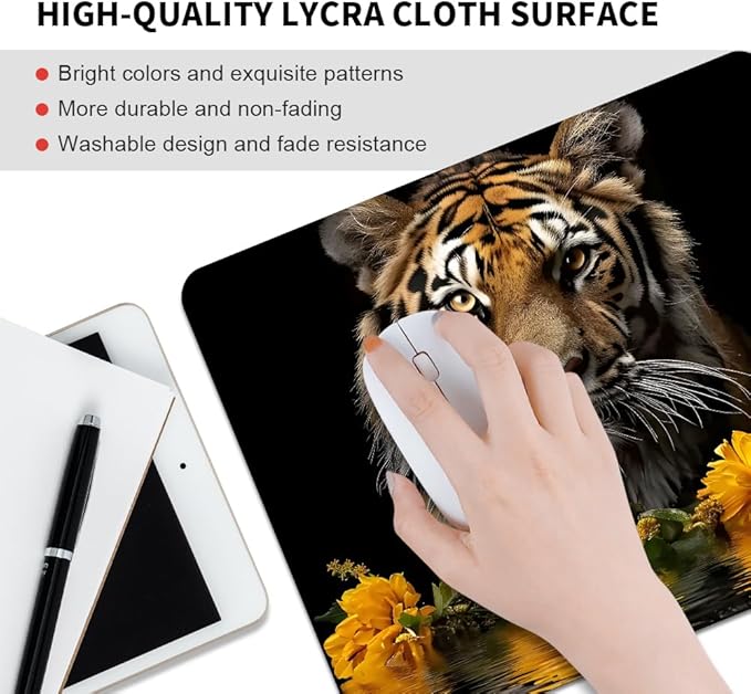 Tigers and Yellow Flowers Square Mouse pad, Waterproof, Anti Slip Rubber Base - Image 3