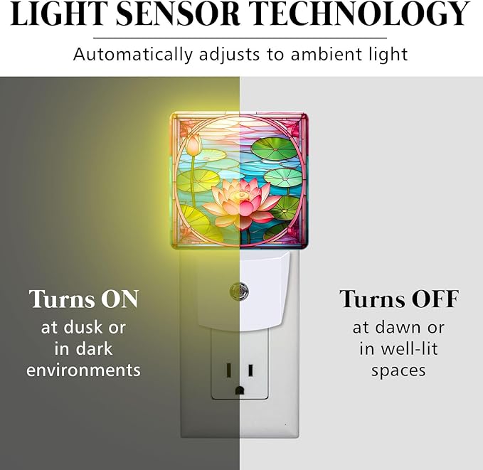PODMemory Lotus Stained Glass Night Lights Plug into Wall - Image 3