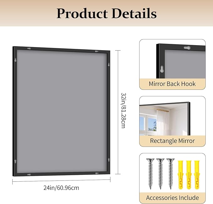 Black Bathroom Mirror for Wall, 24x32 Inch Rectangle Mirror - Image 6