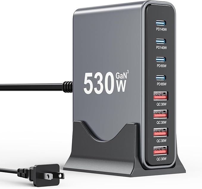 530W USB C Charger Block, 8-Port USB C Charging Station GaN IV Travel by SMSASOEO