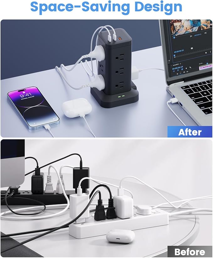 Power Strip Tower with Surge Protector 1800J, Fast Charging Tower PD20W USB-C - Image 7