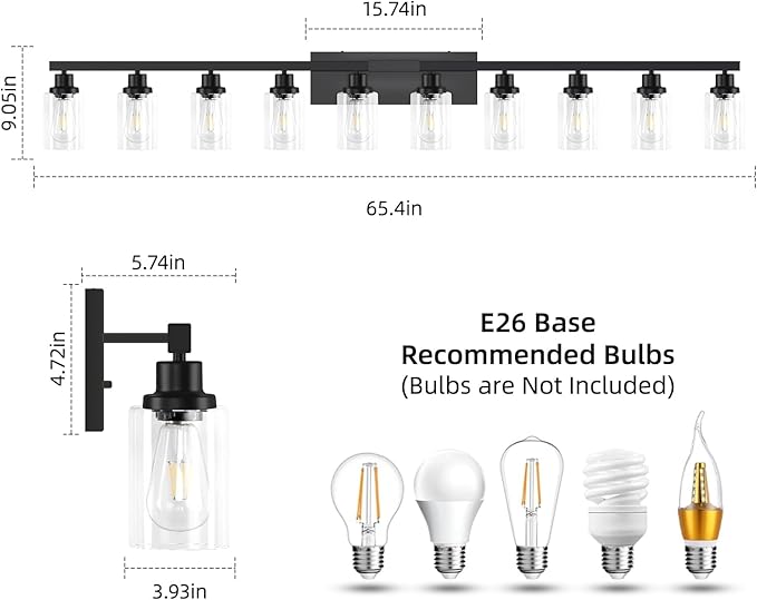 DIKAIDA 10 Light Bathroom Vanity Lights Over Mirror, 65.4inch Black Vanity - Image 3