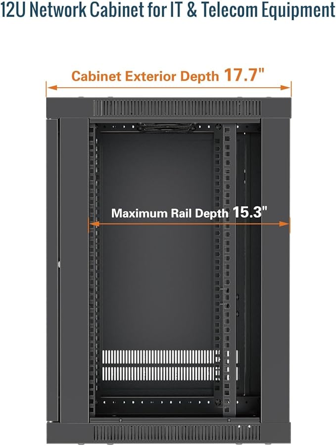 Tecmojo 12U Wall Mount Rack Cabinet, Heavy-Duty 176 Lbs High Load Capacity - Image 2