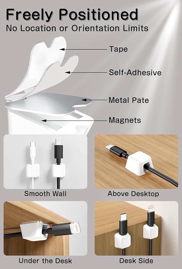 Viaky 8 Pack Magnetic Cable Clips, Large Size Under Desk Cable Management - Image 6