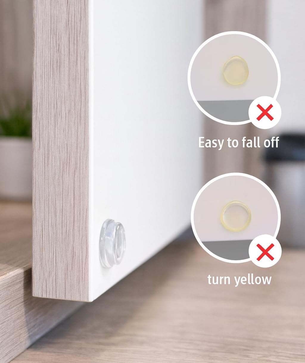 300 Pieces Cabinet Door Bumpers – Clear 0.47 Inch Round Silicone Self Adhesive Rubber Bumper Pads for Cabinets, Drawers & Furniture