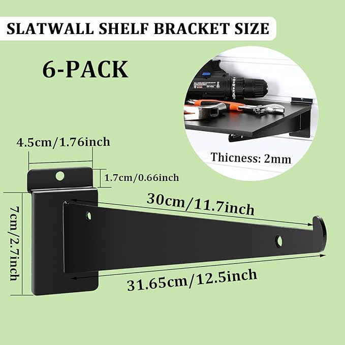 6 Pack Slat Wall Shelf Bracket 12 Inch, Heavy Duty Slatwall Shelf Brackets - Image 2