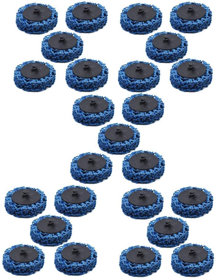 25-Pack 2" Quick Change Clean and Strip Discs – Extra Coarse Blue Non-Woven Abrasive Pads – Fits Angle Grinders for Paint, Rust, Weld Cleaning