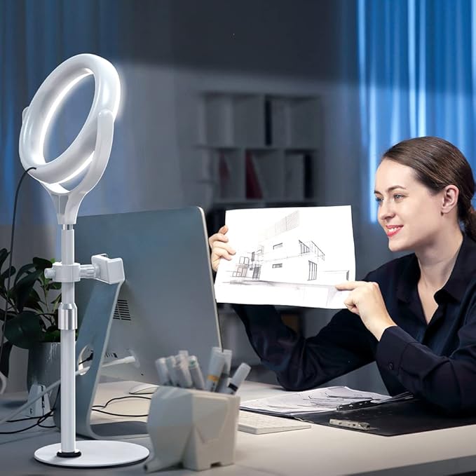 8 inch Desk Ring Light with Stand, Adjustable Computer Circle Light - Image 3