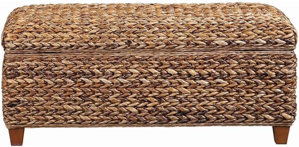 bowery hill woven banana leaf bedroom bench, amber, side view