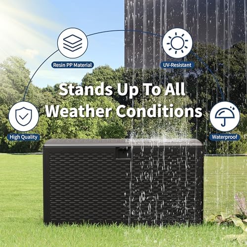 garvee 73 gallon waterproof large resin deck box, side view
