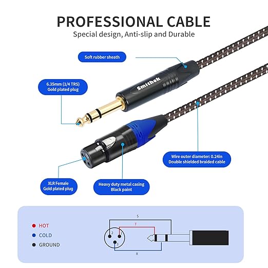 Smithok 2Pack 1/4" to XLR Cable, Heavy Duty Nylon Braided, Balanced 1/4" TRS to - Image 5