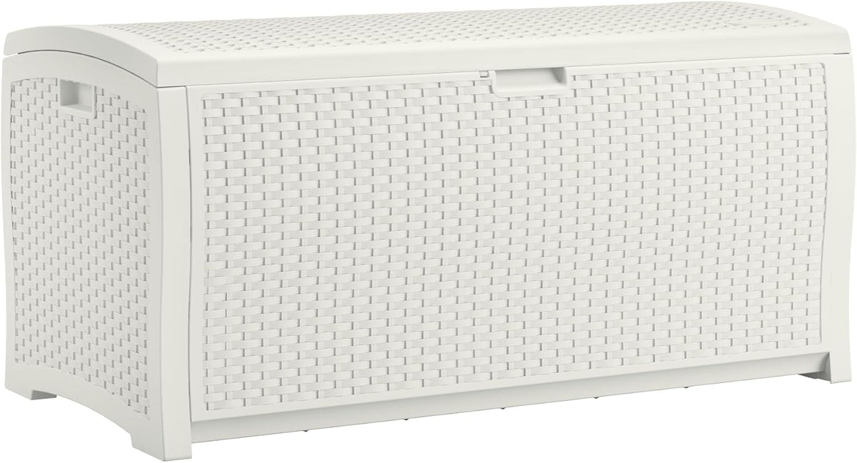 suncast 99 gallon wicker horizontal outdoor deck box, main product view
