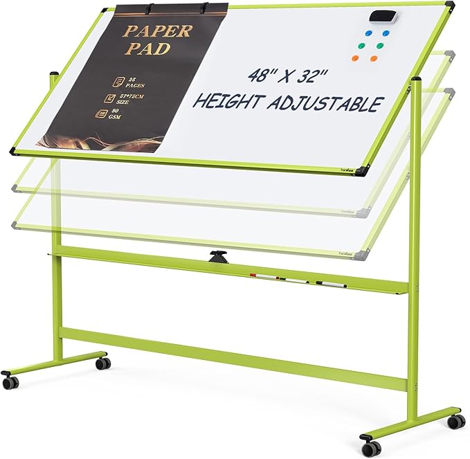 Rolling Whiteboard, 48x32 Inches Mobile Whiteboard on Wheels, Magnetic Dry by Tankee