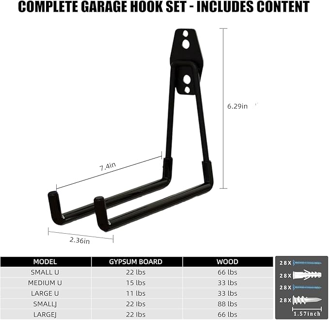 CRXCRC Garage Hooks, 4 Pack 7.7inch Large Square Wall Hooks - Image 7
