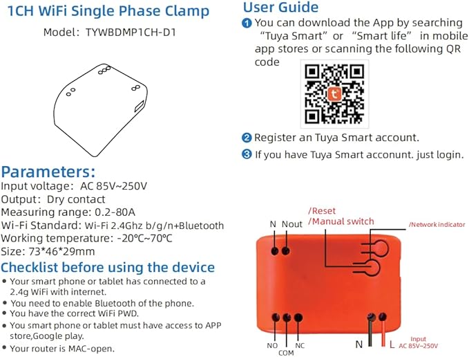 Tuya app WiFi Smart Energy Monitor, Single Phase Clamp Electricity Meter - Image 5