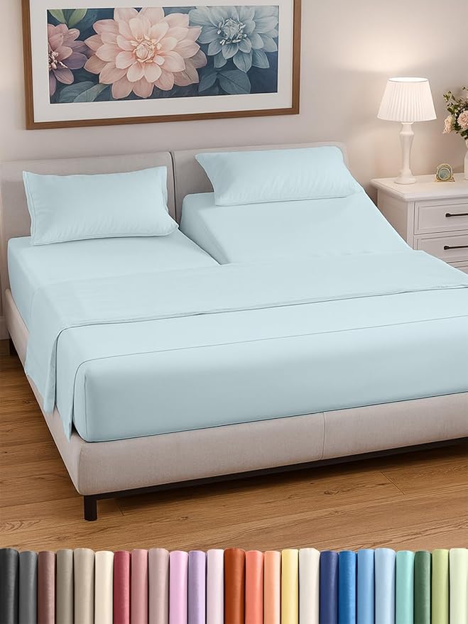 Split Head King Sheet Set – 4 Piece Flex Split Top King Sheets by CGKUnlimited