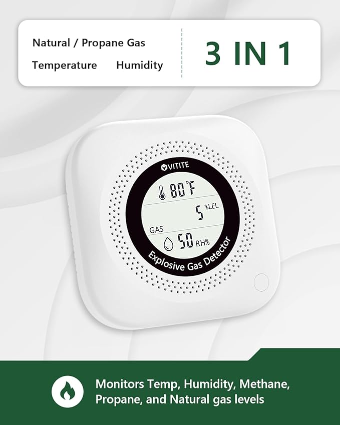 3 in 1 Natural & Propane Gas Detector, Plug in Natural Gas, Humidity and - Image 3