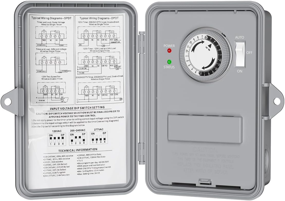 BN-LINK Pool Pump Timer, Outdoor Mechanical Timer Box, Heavy Duty 24 Hour