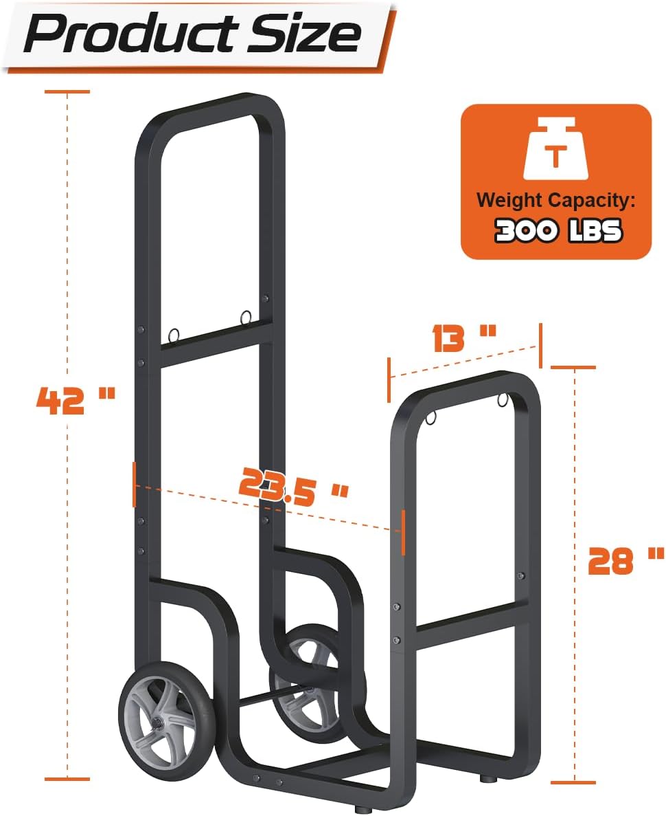 300 lbs firewood rack cart, large-capacity rolling log shown in use