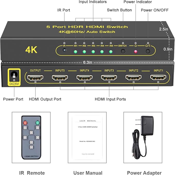 FlyroadUp HDMI Switch 4K@60Hz HDMI 2.0 Switcher 5 in 1 Out - Image 7