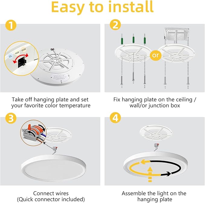 RLEDPZTX Led Flush Mount Ceiling Light, 16 Inch 32w 3480lm, 3000k/4000k/6000k - Image 7
